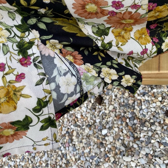 MNG Size L Floral Print Vintage Look Midi Maxi Dress Stripe Button Up Waist Belt - Picture 9 of 11